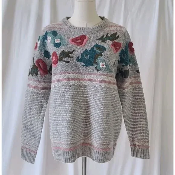 Sundance Womens Wool Blend Gray Bold Botanic Embroidered Sweater Small - Picture 2 of 10